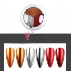 Pigment Metalic Mirror Effect pentru Gel UV sau Acril,  NADP002NN - 3 culori  + 2 aplicatoare